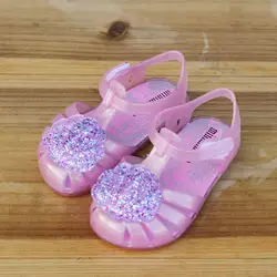 Новинка; с украшением в виде кристаллов сандалии летние для девочек обувь для малышей пляжные шлепанцы для девочек; повседневная одежда