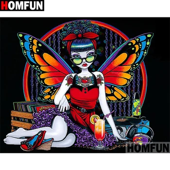 

HOMFUN Full Square/Round Drill 5D DIY Diamond Painting "butterfly fairy" Embroidery Cross Stitch 5D Home Decor Gift A13845