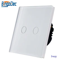 EU/UK standard AC110-250V white glass panel 2gang 1way touch sensor light switch