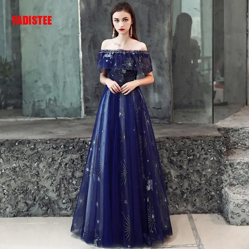 

FADISTEE New arrival evening prom party dresses Vestido de Festa gown Robe De Soiree lace pattern little star navy blue long