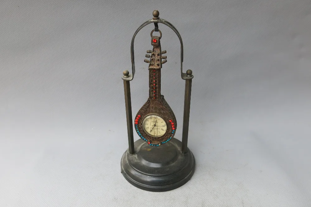 

Rare old quality copper gemstone Chinese style, pipa clock, 1775, can work,Free shipping