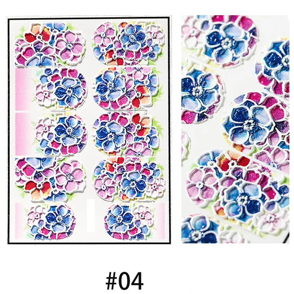 1 шт., 3D акриловая Выгравированная наклейка с цветком для ногтей, рельефные Водные Наклейки для ногтей, эмаистичные наклейки для ногтей, водные горки, наклейки для ногтей, модные ногти M29