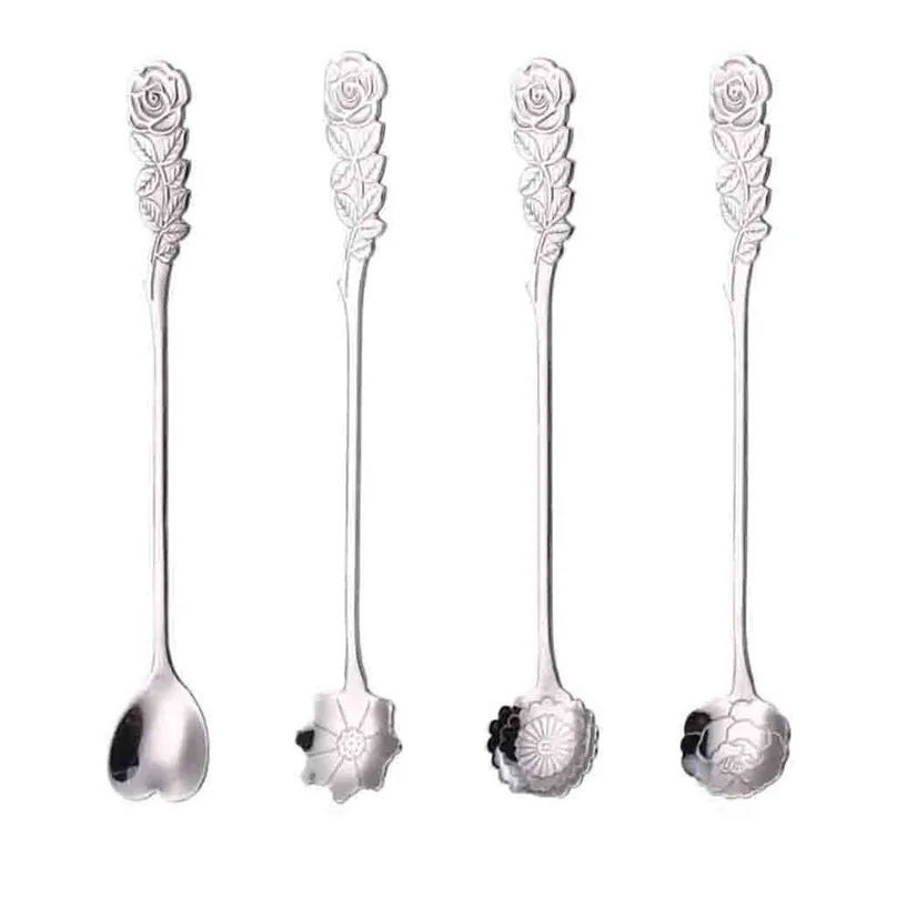 2019New arrival Dinnerware Sets Stainless Coffee Spoon Flower Shape Dessert Ice Cream Candy Tea Spoon #4A04 (6)