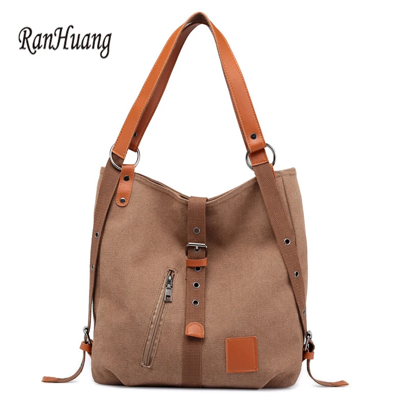 

RanHuang Women Canvas Handbags New Arrive 2019 Girls Shopping Bags Large Bucket Bag Fashion Shoulder Bags Black Khaki A1422