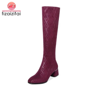 

Coolcept Women High Heels Boots Round Toe Winter Mid Calf Boots Women Warm Print Shoes Sexy Lady Fashion Footwear Size 34-40