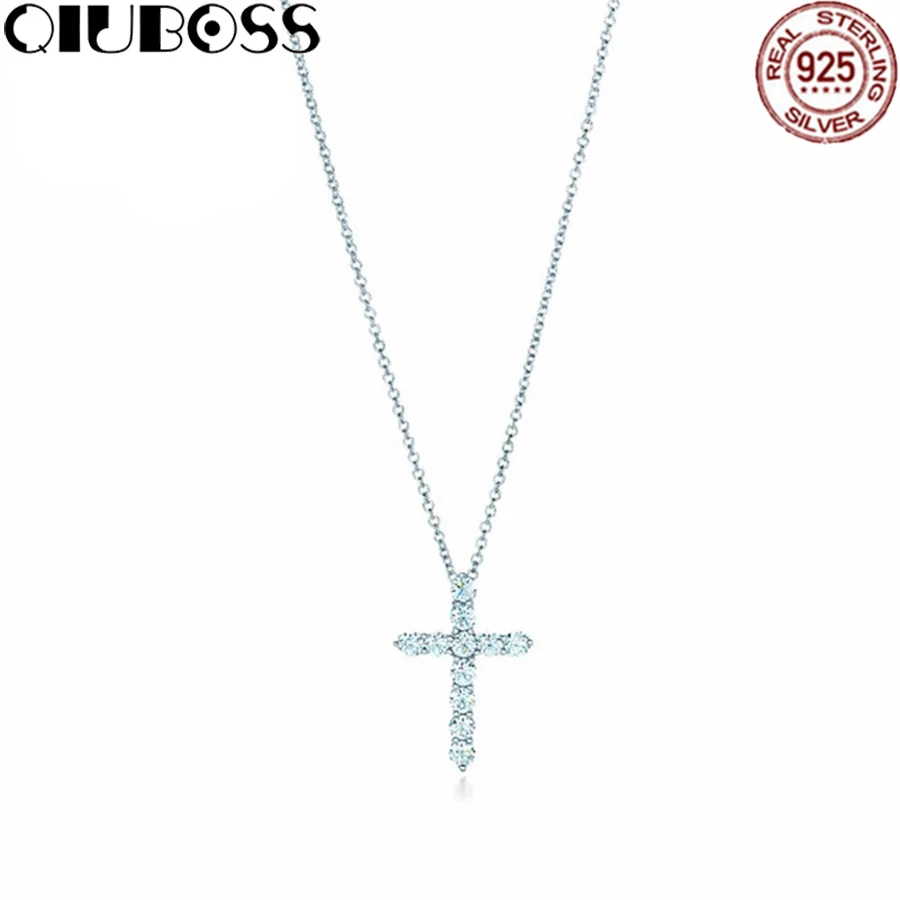 

QIUBOSS Fashion And Simplicity Cross Pendant Necklace TIFF 925 Sterling Silver Nature Fashion Jewelry