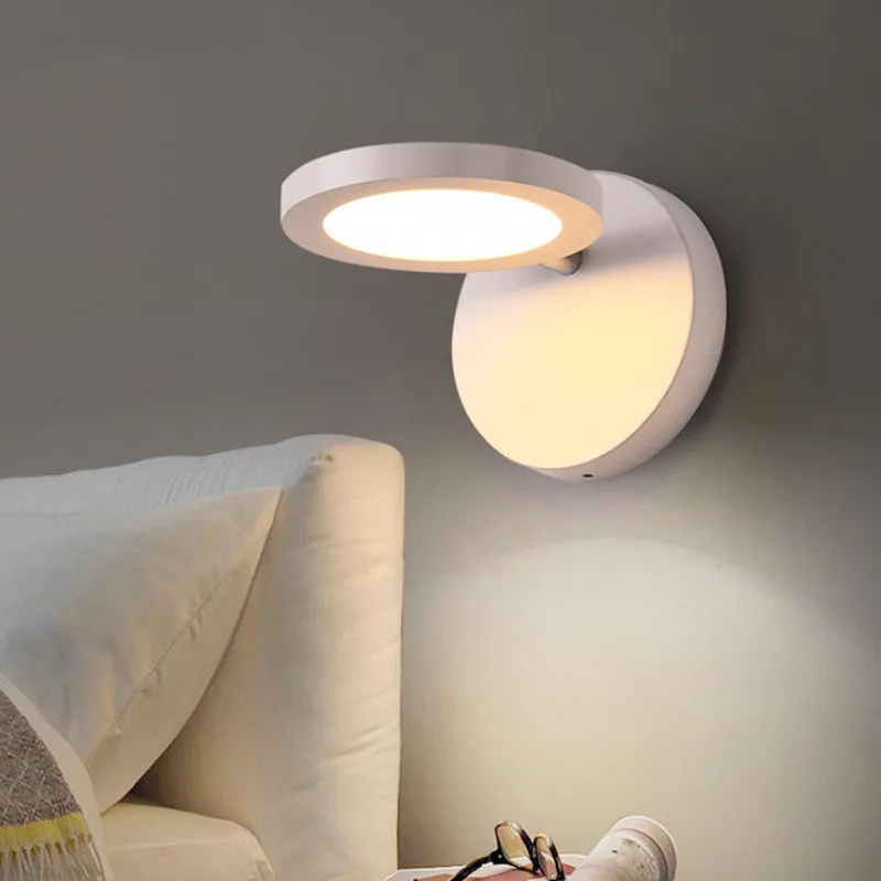 

Round Rotary LED Wall Light Modern Simple Bedroom Bedside Lamp Study Wall Sconce Creative Aisle Stairs Bathroom Mirror Light