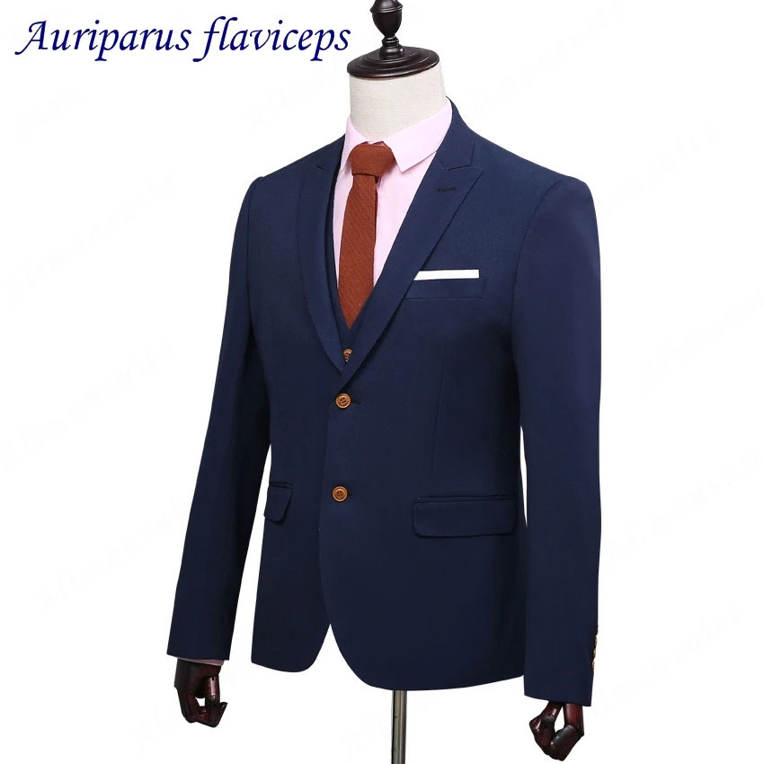 Navy Suits for Men Suits Men Groom Tuxedos Terno Business Suit As Wedding Suit(Jacket+pants+vest)