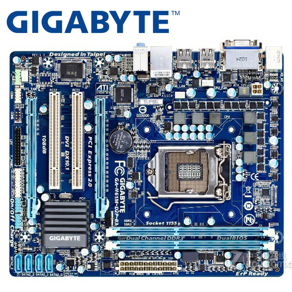 Материнская плата GIGABYTE GA H61M D2P B3 H61 сокет LGA 1155 i3 i5 i7 DDR3 16 г uATX Оригинал б/у