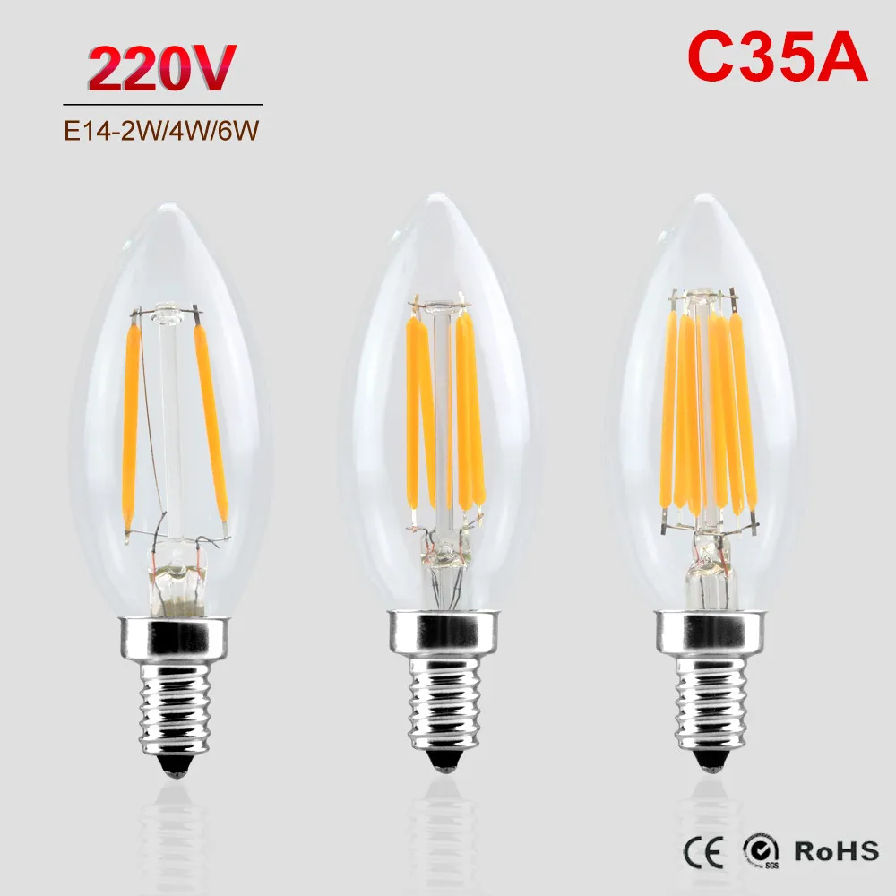 E27 E14 антикварная Светодиодная лампа Эдисона 220В A60 C35 Ретро накаливания винтажная