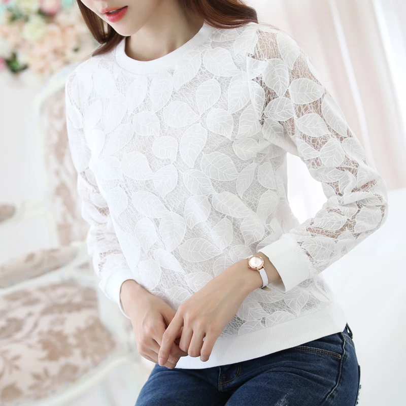 2017 New spring Fashion Lace chiffon women Blouses Shirt Female casual loose Long Sleeved Shirts top 883H 25