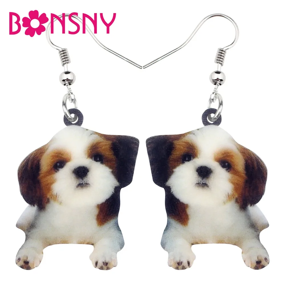 Bonsny акриловые милые Мультяшные китайские Shih Tzu серьги с собаками Висячие
