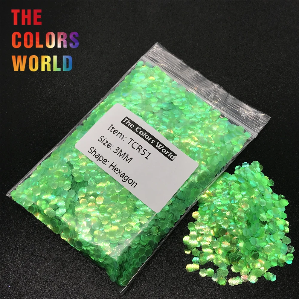 

TCR51 Iridescent Rainbow Light Green Color Hexagon Shape Glitter Nail Art Decoration Body Glitter Eye Shadow Henna Handwork DIY