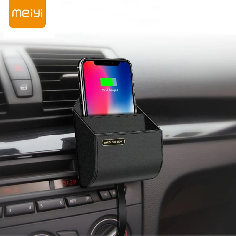 

MEIYI Qi Car Wireless Charger Mobile Phone Wireless Charging Stand Air Vent Holder Storage Box for iPhone X XR XS Samsung Huawei