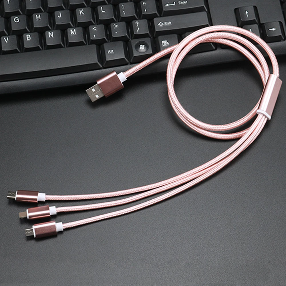 

10pcs 3 in 1 Cable Micro USB Type C 8 pin Charger Cable for iPh Cord Fast Charging Cables for Xiaomi/ Huawei /Android 1M