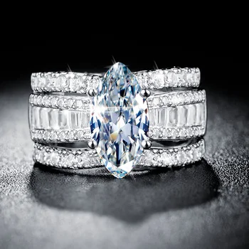 

HUITAN Luxury Brand Fashion 2 Color Available Bridal Set Ring for Women Wedding/Engagement Rings Inlaid With AAA Zircon Crystal