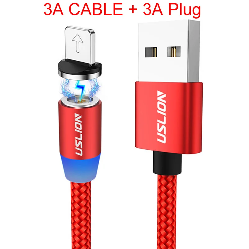 Red USLION 3а Магнитный usb-кабель для быстрой зарядки типа C микро-кабель с нейлоновой оплеткой Type-C магнитное зарядное устройство для Iphone XS 7 Samsung 1 м - Цвет: Red