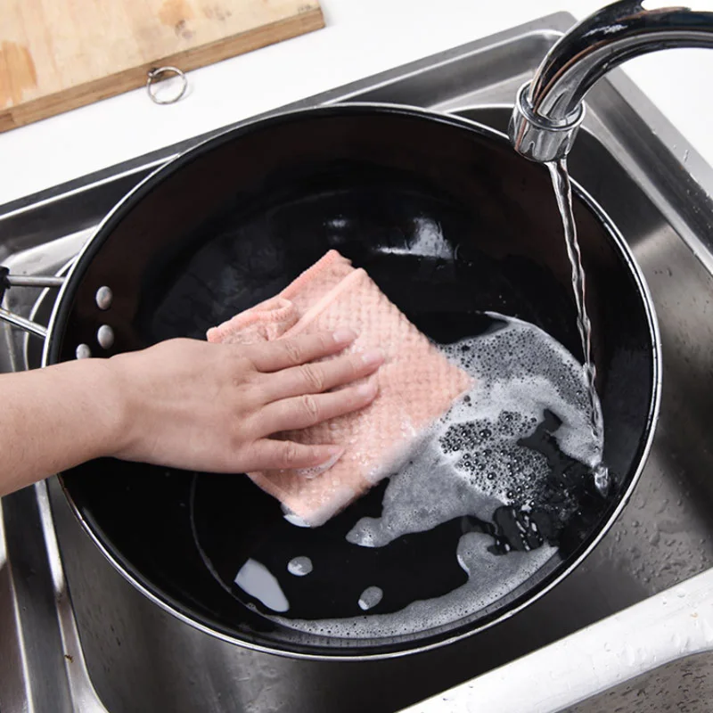 

Dishwashing towel thickened absorbent dishcloth household cleaning cloth kitchen non-stick oil dishcloth FC0020
