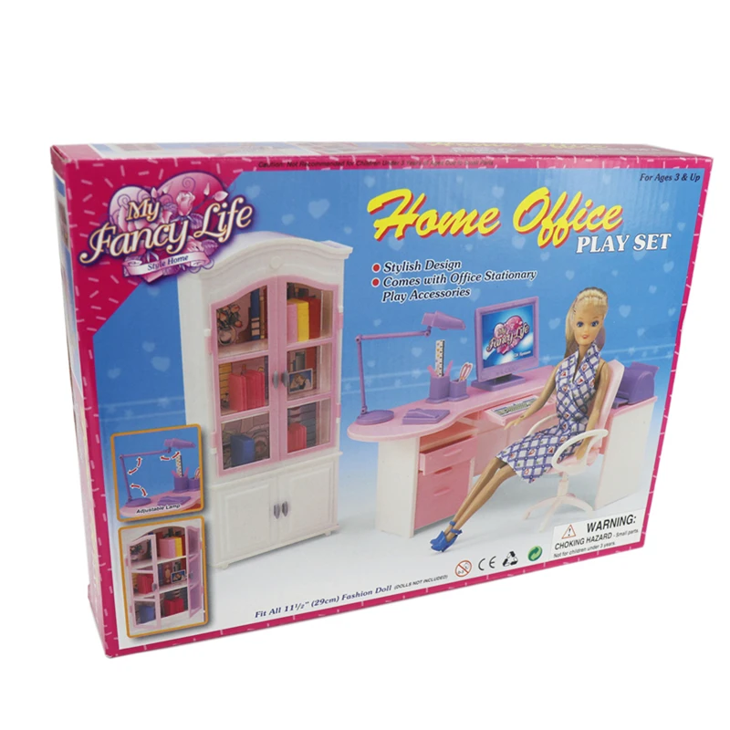 barbie doll and home office set