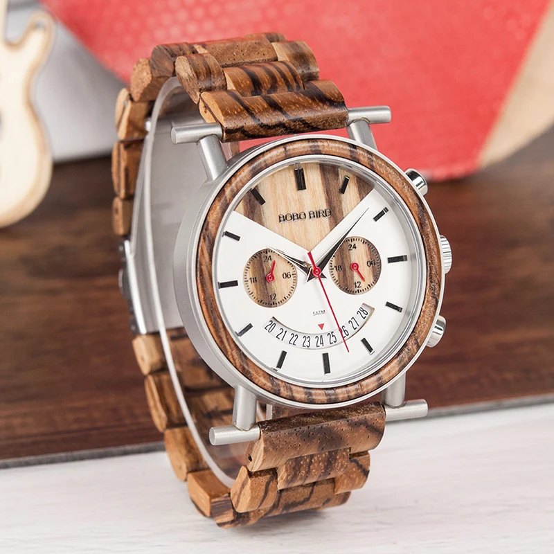 BOBO BIRD Watch Men Luxury Metal Wood Watches Stainless Steel With Date Display Multiple Color Timepiece relogio masculino