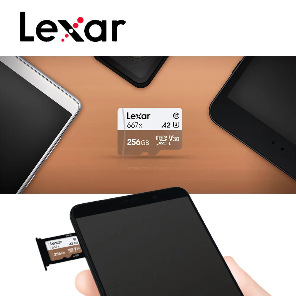 Lexar 667x карта памяти 100 МБ/с./с 64 Гб 128 ГБ 256 ГБ A2 Класс 10 профессиональный V30 UHS-I U3 MicroSD карта для 1080p Full-HD 3D 4K видео