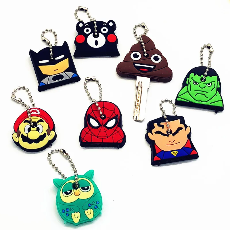 

1Pcs Kawaii Cartoon The Avengers Silicone Keychain For Women/Man Key Cover Spiderman Key Caps Key Ring Key Holder Key chain Gift