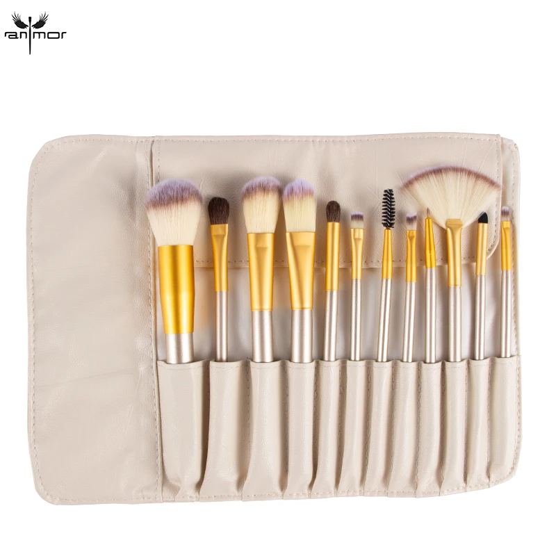 

Anmor 12Pcs Makeup Brushes Make Up Brush Set High Guality Foundation Eye Eyeshadow Cleaner Blending Portable Whit Cosmetic Bag