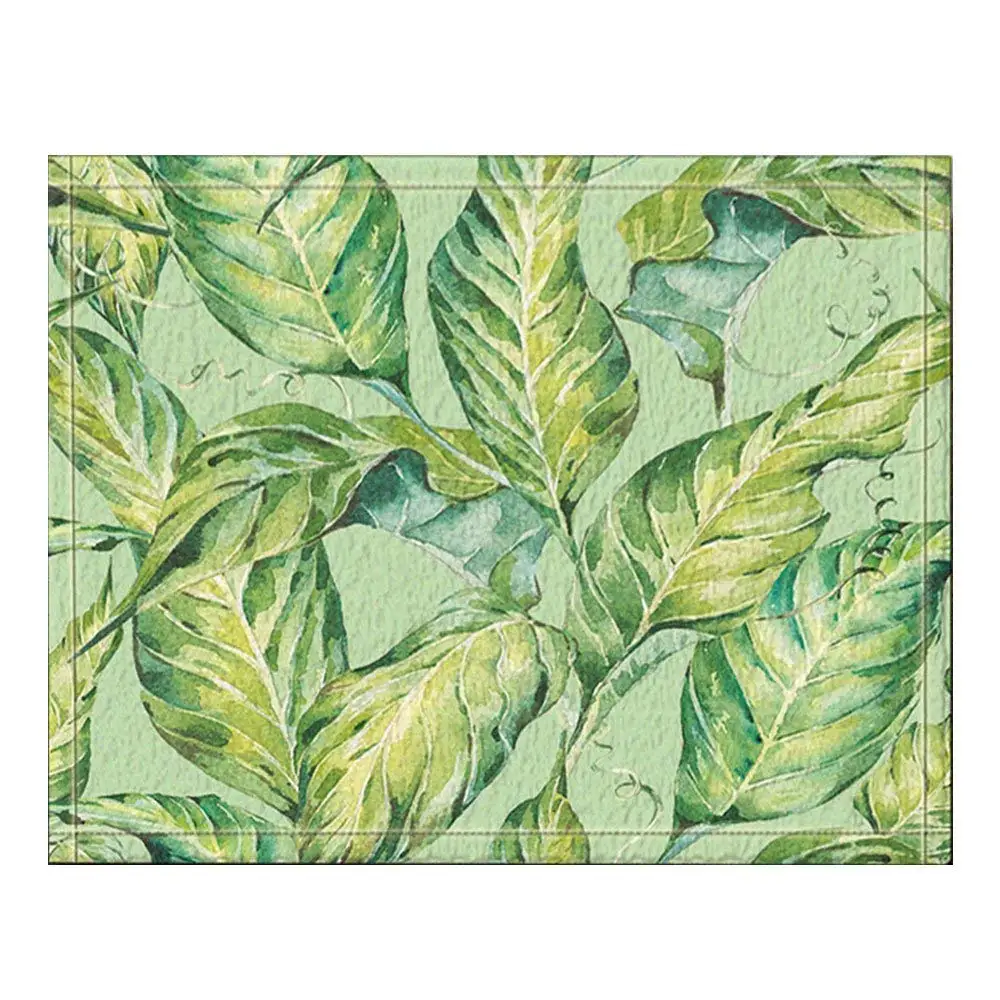 Botanical Dense Jungle Green Tropical Leaves Bath Rugs Non Slip Door