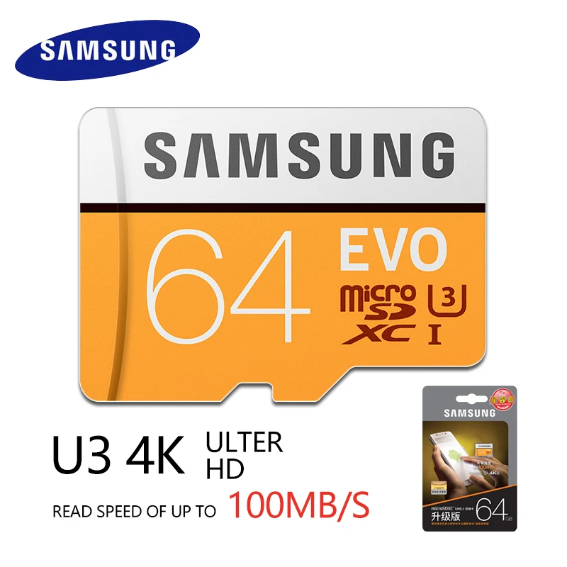 SAMSUNG карта памяти Micro SD card 64 Гб u3 карты памяти EVO Plus 64 Гб Class10 TF карты C10 95 МБ/с. микро sd карта SDXC UHS-1 4K экшн-камеры go pro