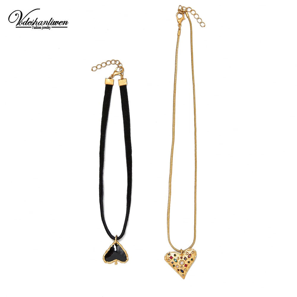

Vodeshanliwen ZA New Vintage Heart Chokers Necklaces Pendant Fashion Rhinestone statement Collar necklace For Women Jewelry