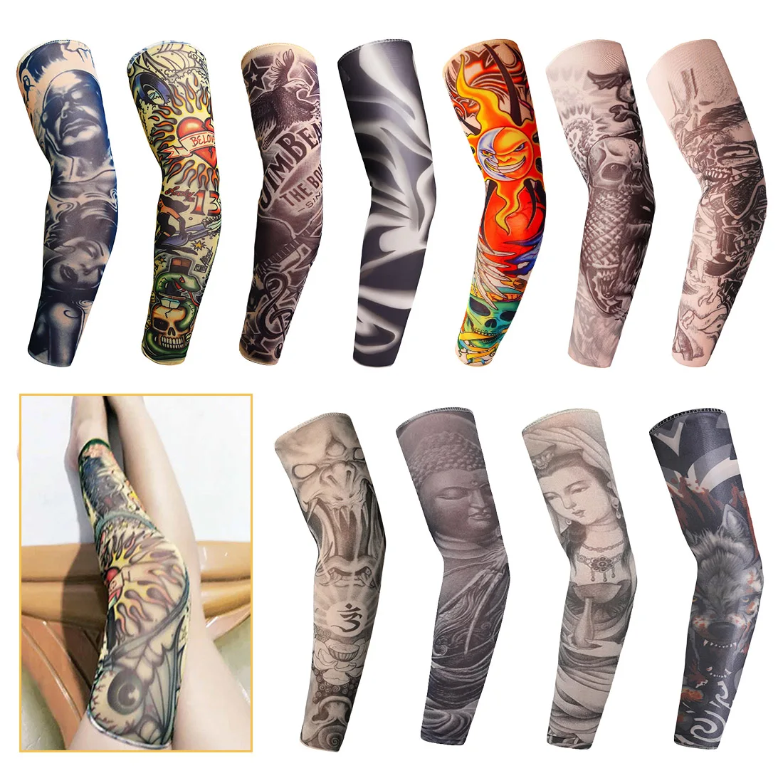 

New Fashion Tattoo Sleeves Arm Warmer Unisex UV Protection Outdoor Temporary Fake Tattoo Arm Sleeve Warmer Sleeve Mangas