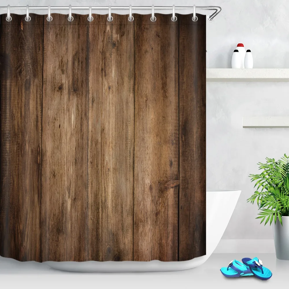 LB 180*180 Retro Rustic Wooden Door Plank 3d Shower Curtains Bathroom Curtain Fabric Washable Polyester for Bathtub Art Decor | Дом и сад