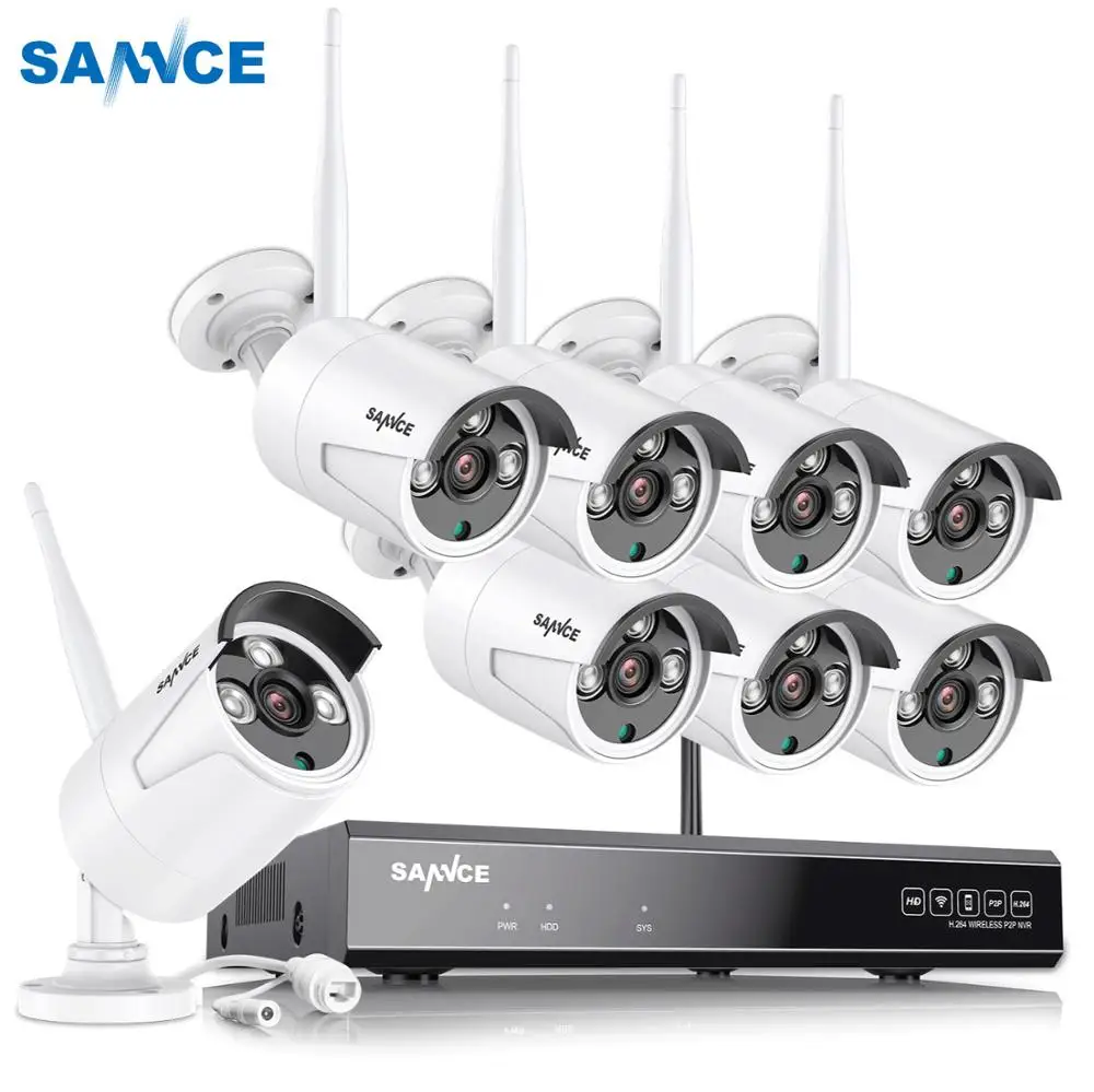 SANNCE 8CH CCTV Системы Беспроводной 1080P HD DVR NVR 4/6/8 шт. 1.3MP ИК Открытый Камера Водонепроницаемый Wi-Fi безопасности Системы комплект видеонаблюдения