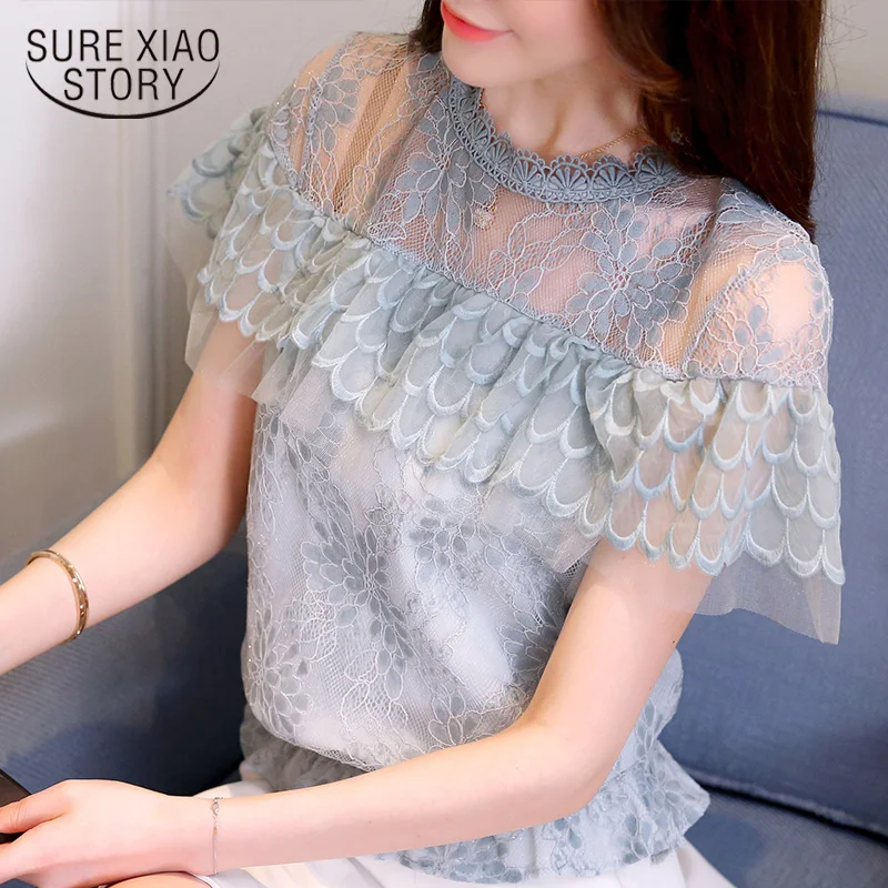 women's shirts summer blouses 2019 short sleeve ruffles lace women blouse shirt womens tops and blouses womens clothing 3472 50
