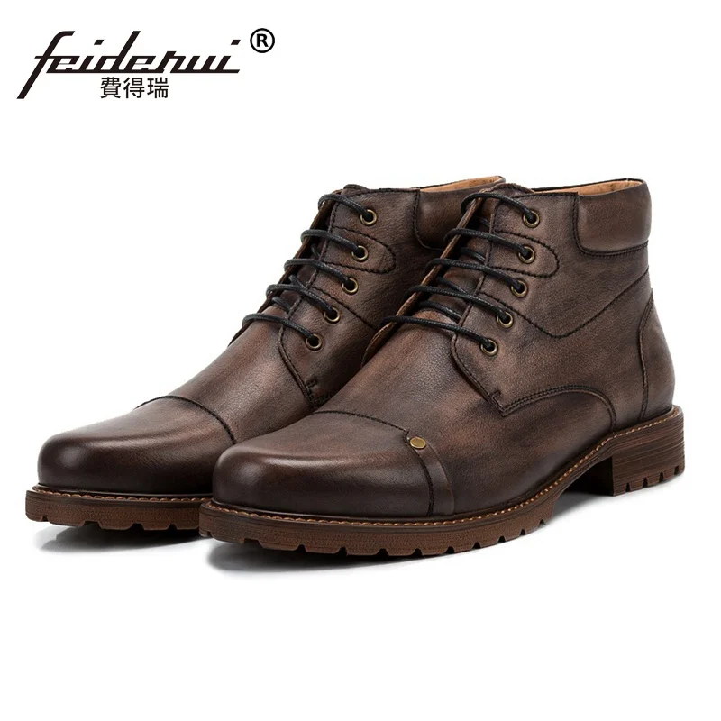 

Designer Round Toe Man Platform Martin Shoes Genuine Leather Men's Riding Footwear Handmade Cowboy Martin Ankle Boots SS181