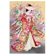 Алмазная вышивка, японская девушка полный, горный хрусталь, 5D, поделки алмазов картина пользовательские, вышивка крестом, алмазная мозаика, домашний декор 019