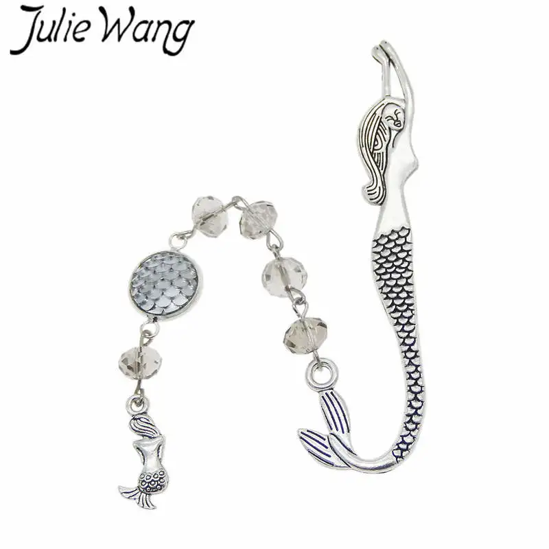 

Julie Wang Antique Silver Mermaid Bookmark Charm For Reading Alloy Beautiful Rhinestone Resin Scale Nice Gift Book Page Marker