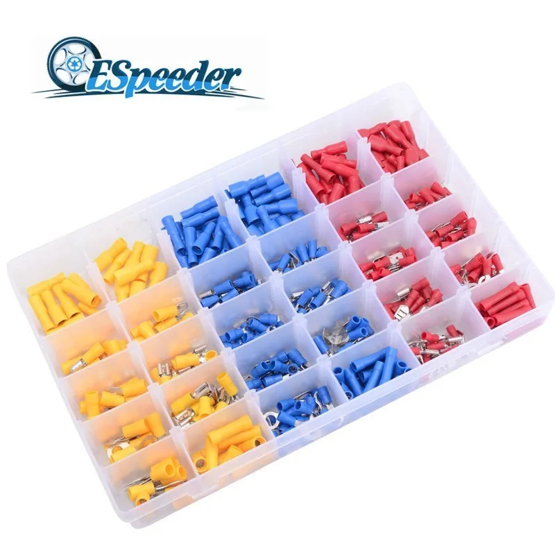 ESPEEDER 480Pcs/Set Car Insulated Electrical Crimp Connector Wire Terminal Assorted Kit Blue Red