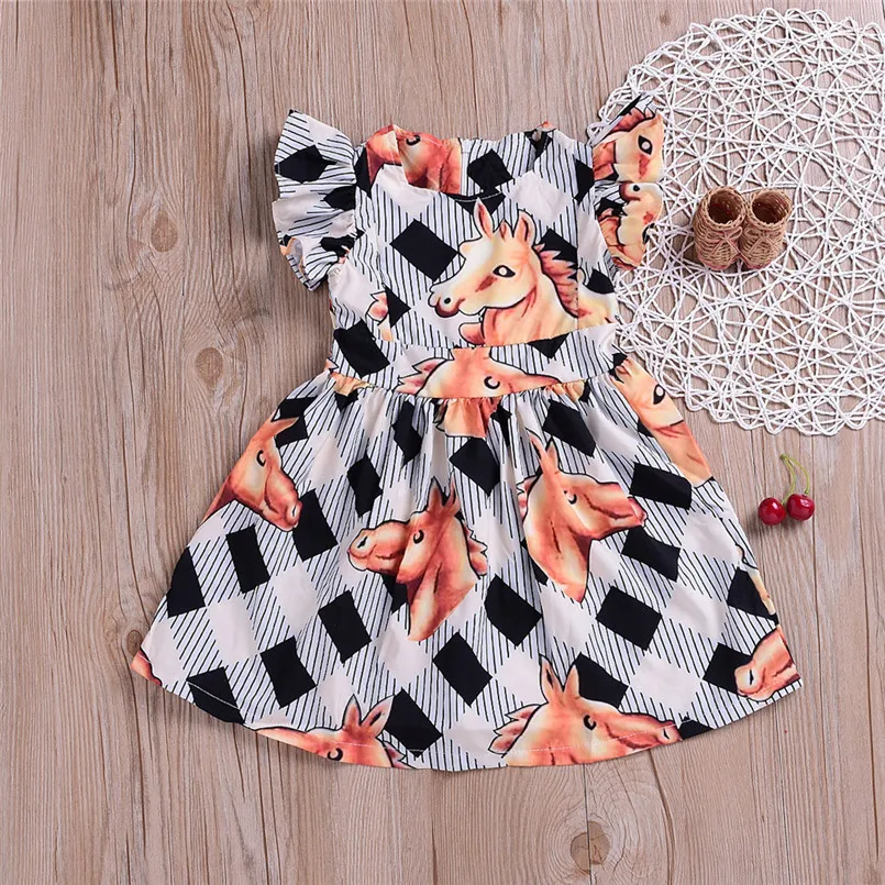 Girls dress Summer Children Baby Kids Girls Stripe Horse Print Leisure Princess Dress vestido #4J19 (3)