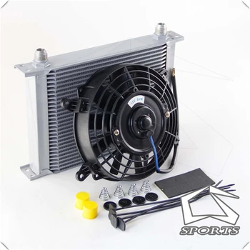 

Universal 28 Row Engine 10AN Oil Cooler + 7" Electric Cooling Fan For Racing Car