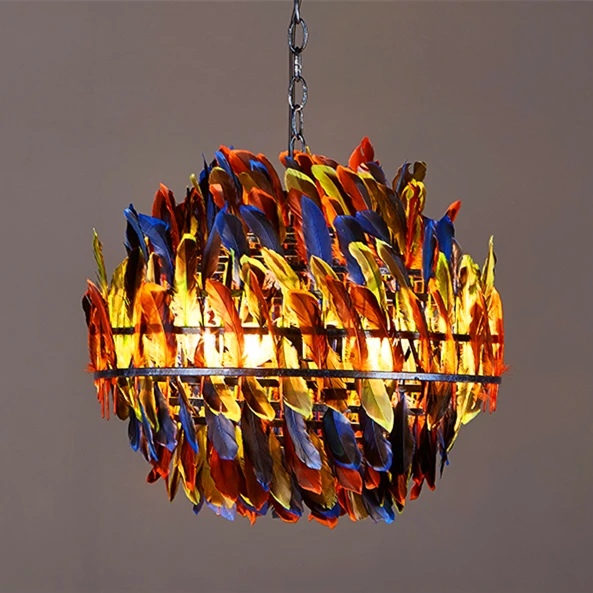 

Industrial Retro Pendant Lights Personality Color Feather Lamps Bar Dining Room Hotel Lobby Living Room Decorative Pendant Lamp