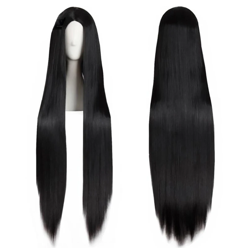 

Hot Selling 32 Inches Black Long Straight High Temperature Fiber Peruca Natural Middle Part Synthetic Cosplay Wig