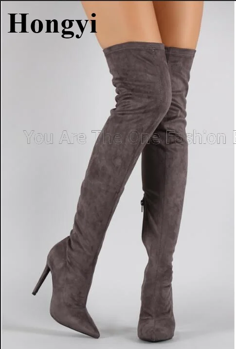 Женские весенние Высокие Сапоги выше колена модные женские сапоги на тонком высоком каблуке 10,5 см с боковой молнией, большие размеры 10,5 - Цвет: as showed color
