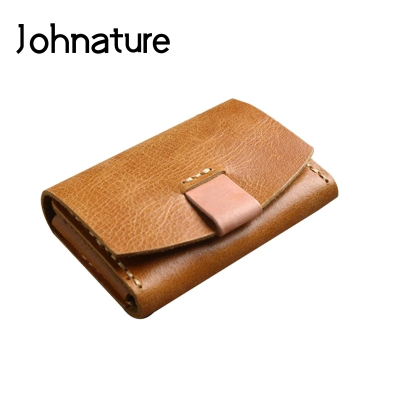

Johnature 2019 New Genuine Leather Mini Multifunctional Coin Purse Vintage Solid Hasp Unisex Small Purse Wallet Card Holder