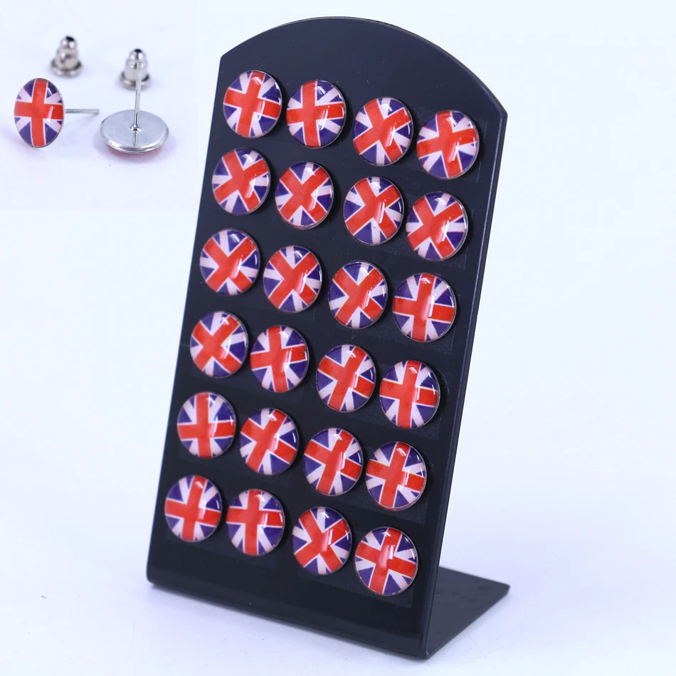 

Factory Fashion Jewelry UK England Flag Design Printing Cute Resin Dripping Iron Earring Hand Made Craft Ear Studs 12pairs