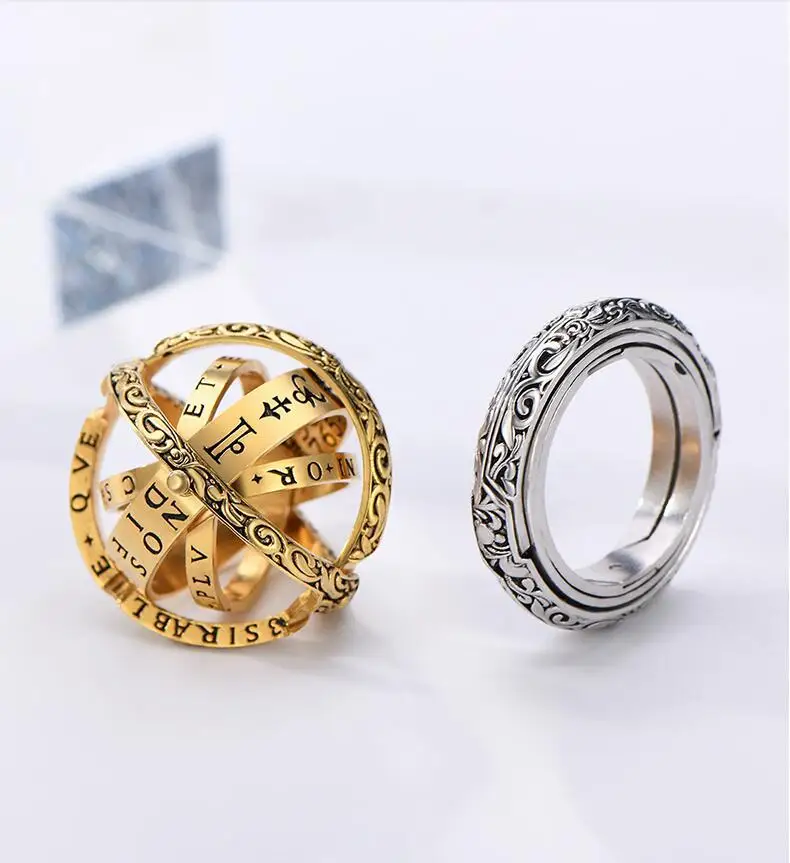 

ZHOUYANG Universe Astronomical Shaped Ball Ring For Men Women Signs of The Zodiac 2 Ways Rings Fashion Accessories KAR007