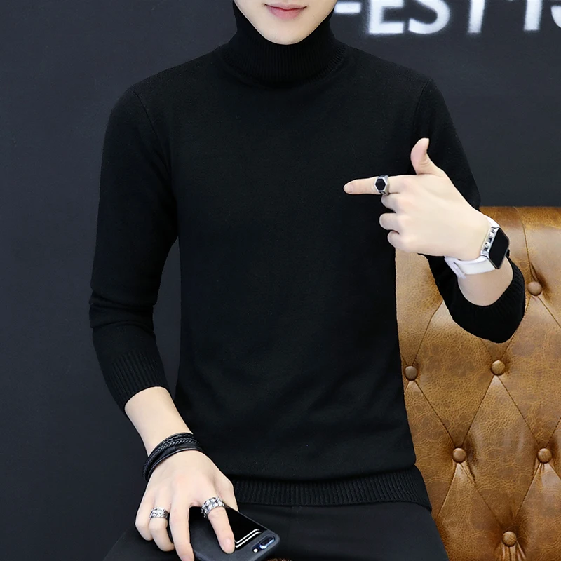  LEFT ROM 2019 Men Turtleneck Sweater Autumn Winter Solid Color Casual Sweater Men's Slim Fit Knitte