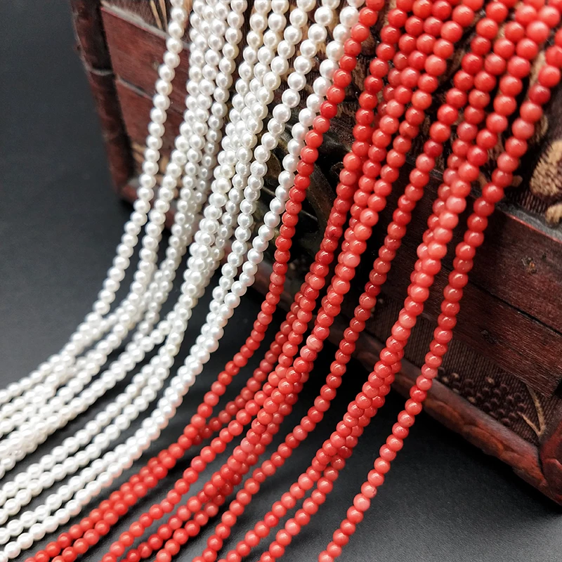

Shuangsheng new small beads 2mm shell pearls and red coral beads loose beads for jewelry making 195pcs