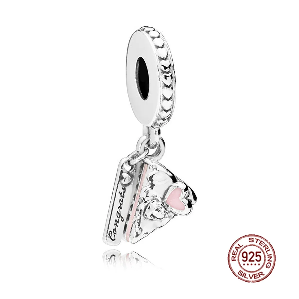 

NEW 100% 925 Sterling Silver Celebration Cake Dangle Charm Mixed Enamel Pendant Bead Fits Bracelets DIY Jewelry Brithday Gift
