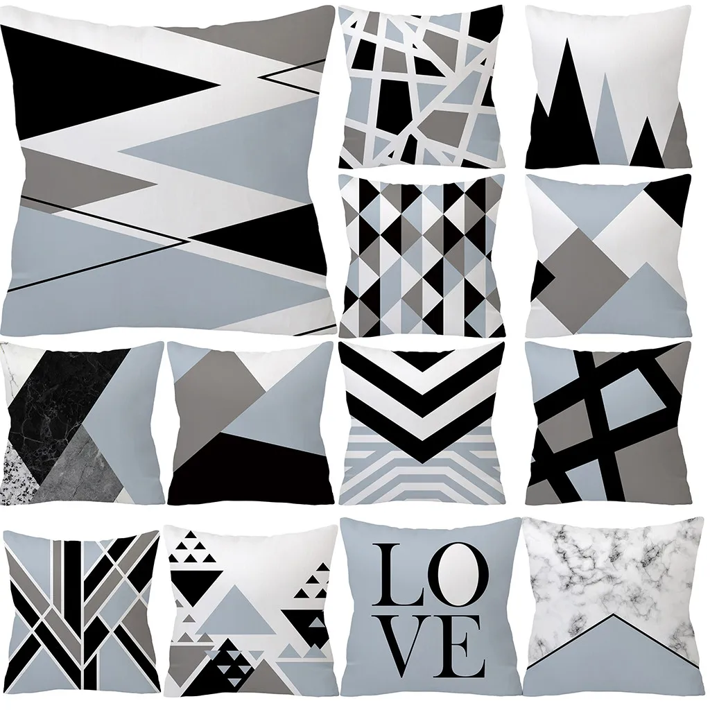 

4PC Fashion Gray Pillow Case Sofa Car Waist Throw Cushion Cover Home Decor Geometry Pillow case
